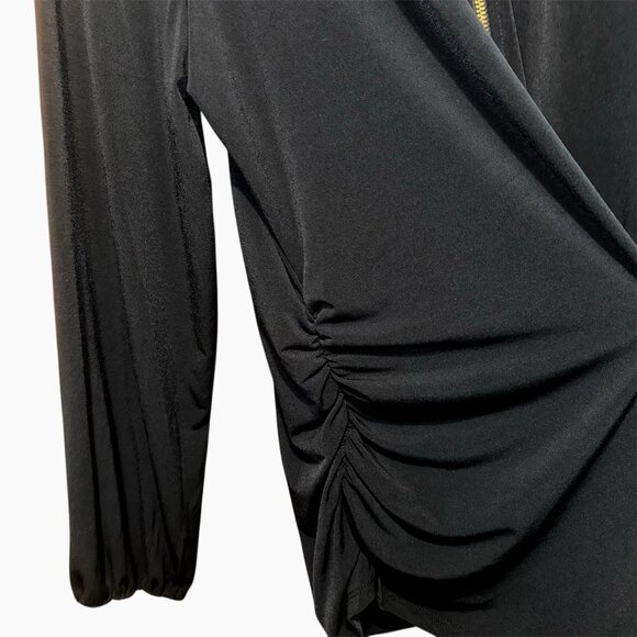 JM Collection Black Zip Tunic Top XL – Ruched Sides, Stretch Knit, Quiet Luxury - Picture 4 of 6